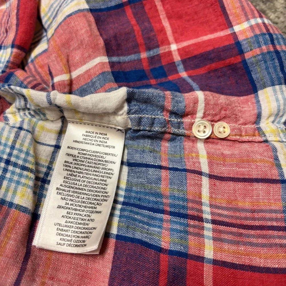 Polo Ralph Lauren Mens XL Relaxed Fit 100% Linen Plaid Button Down Shirt